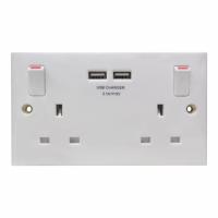 2 Gang Switched Socket with USB Charger Output