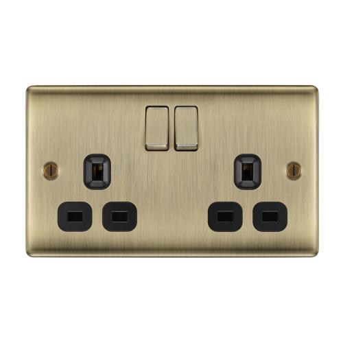 2 Gang 13A Switched Socket Antique Brass