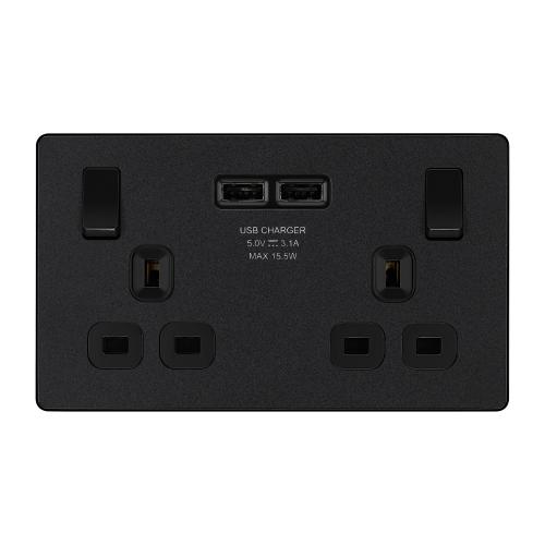 Evolve 2 Gang Switch Socket with 2 USB Matt Black