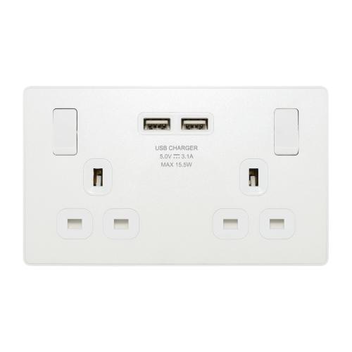 Evolve 2 Gang Switch Socket with 2 USB Pearl White