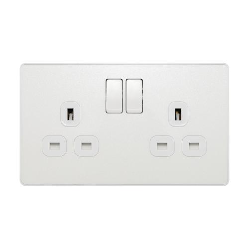 Evolve 2 Gang 13A Switched Socket Pearl White